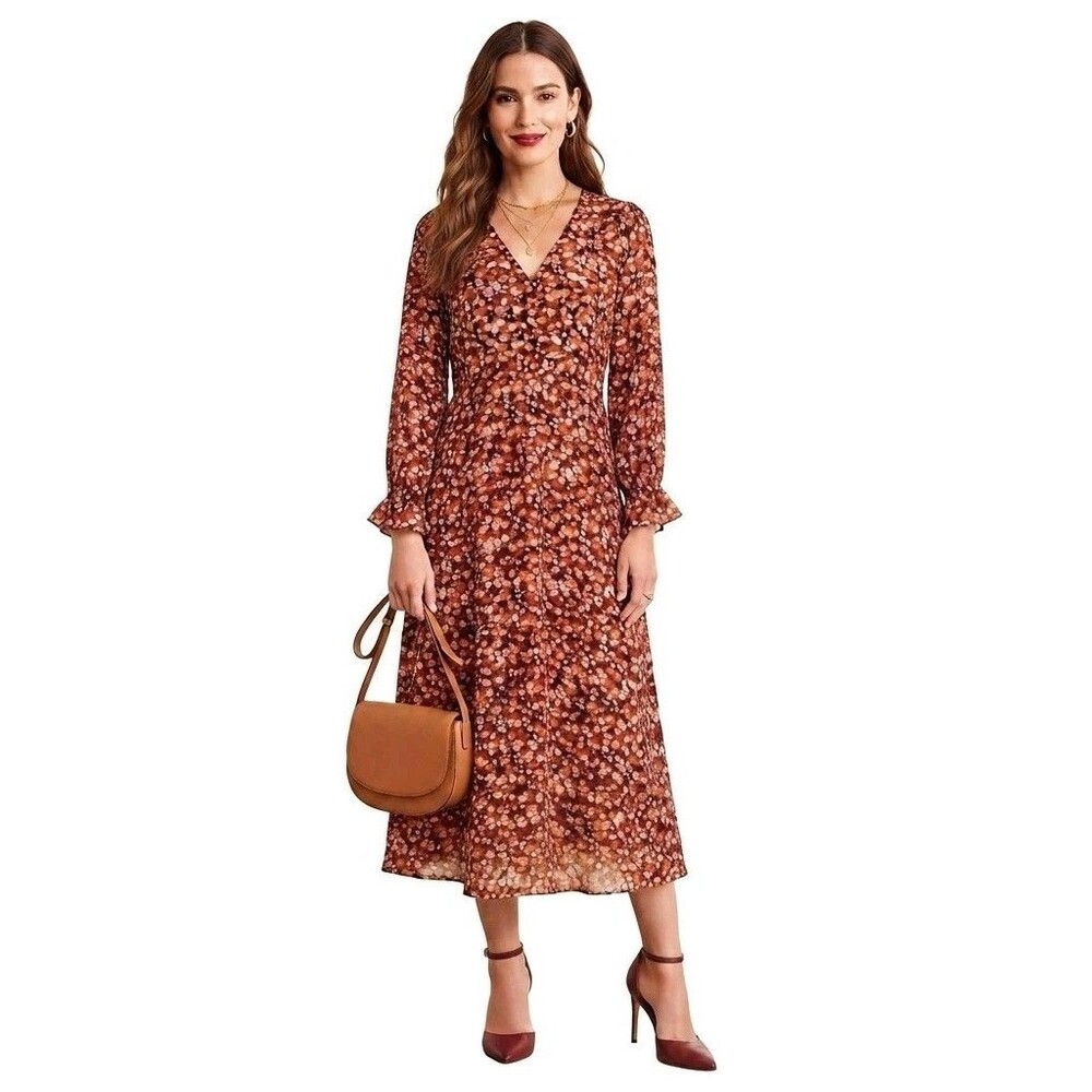 Madewell Floral Midi Dress Size 10 Burgundy Red Fall Cottagecore Boho Lined